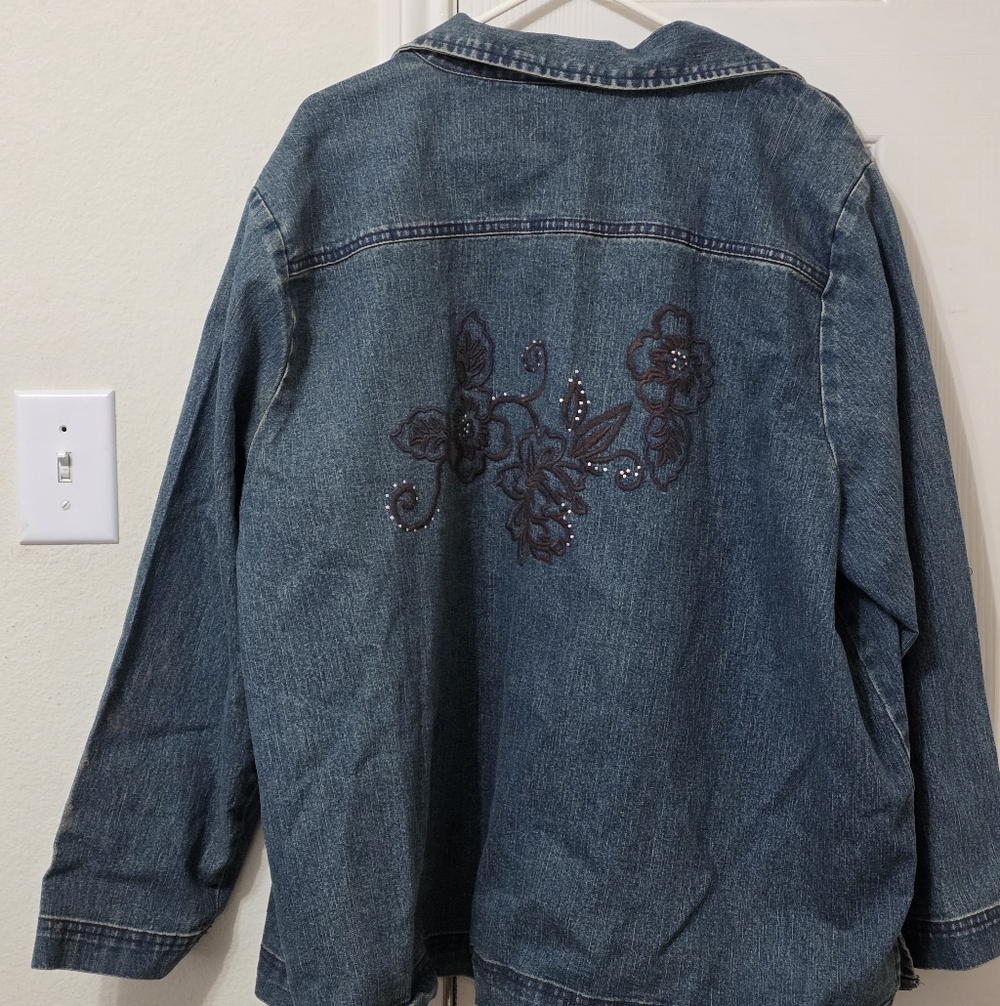 Embroidered Denim Jacket Sz 3X